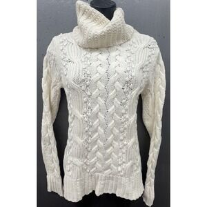 Banana‎ Republic Sweater Women S White Cable Knit Turtleneck Coastal Prep Cozy